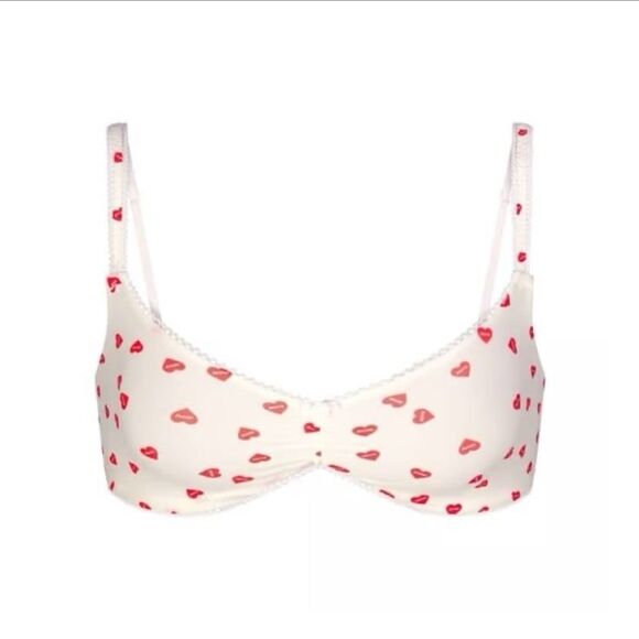 Skims Fits Everybody Picot Skimpy Scoop Bralette Ruby Heart Print Size XXS - Picture 1 of 10